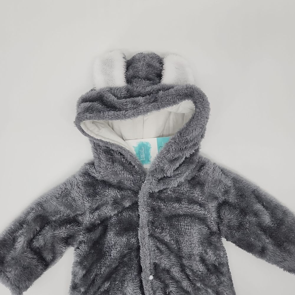 Baby gender neutral unisex hoodie footie long sleeve bear snap jumpsuit - Picture 3 of 8